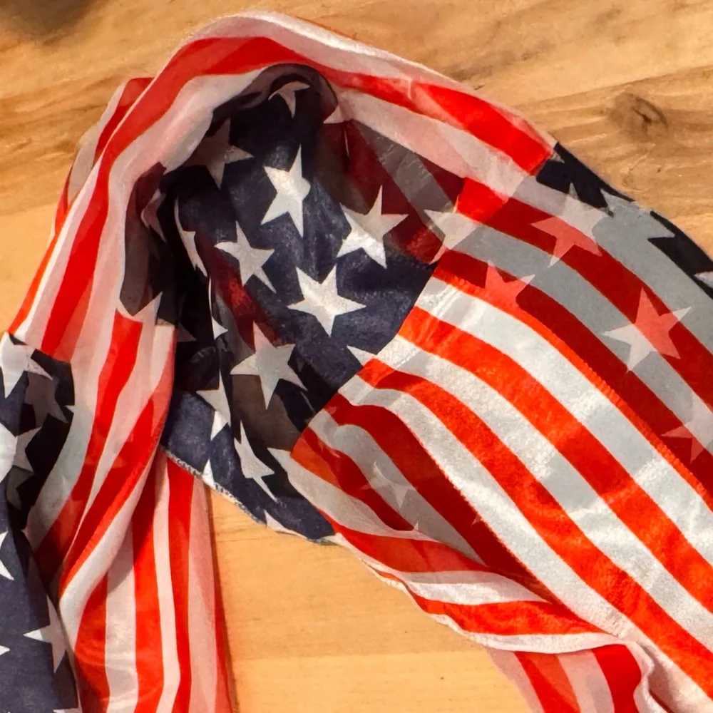 American Flag Scarf Patriotic Red White Blue Lightweight Sheer Summer Wrap